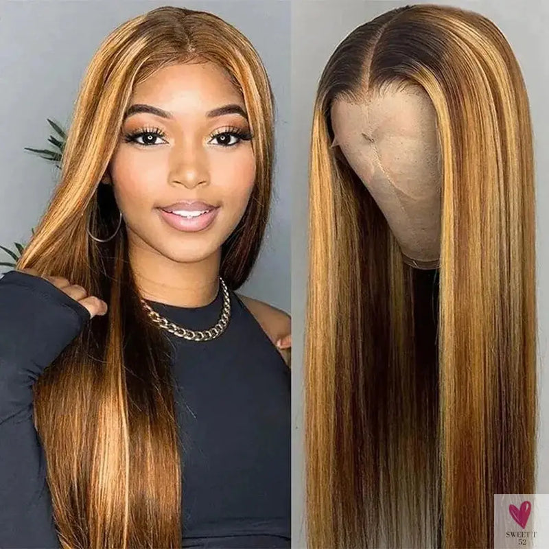 360 Highlight Ombre Straight Lace Front Wigs - Human Hair HD Full Lace Frontal Wig for Women, 180% Density Sweet T 52
