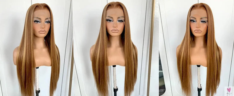 360 Highlight Ombre Straight Lace Front Wigs - Human Hair HD Full Lace Frontal Wig for Women, 180% Density Sweet T 52
