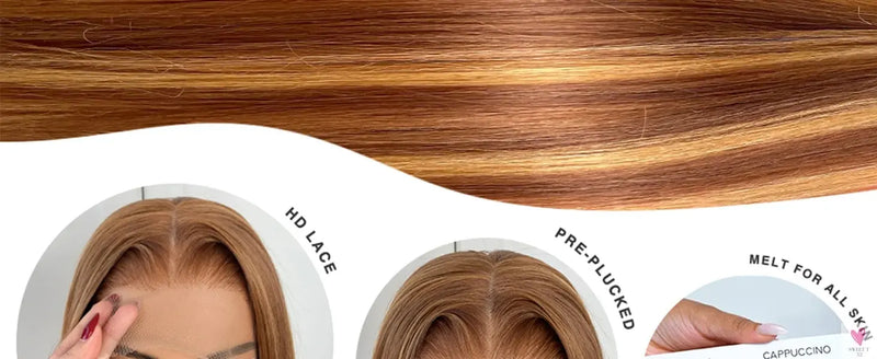 360 Highlight Ombre Straight Lace Front Wigs - Human Hair HD Full Lace Frontal Wig for Women, 180% Density Sweet T 52