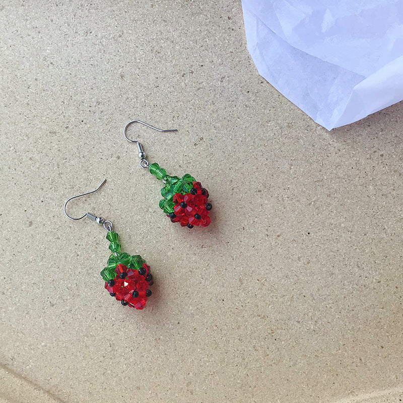 Handmade Beaded Strawberry Crystal Earrings