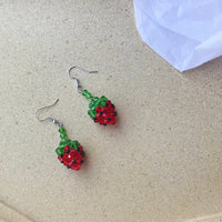 Handmade Beaded Strawberry Crystal Earrings