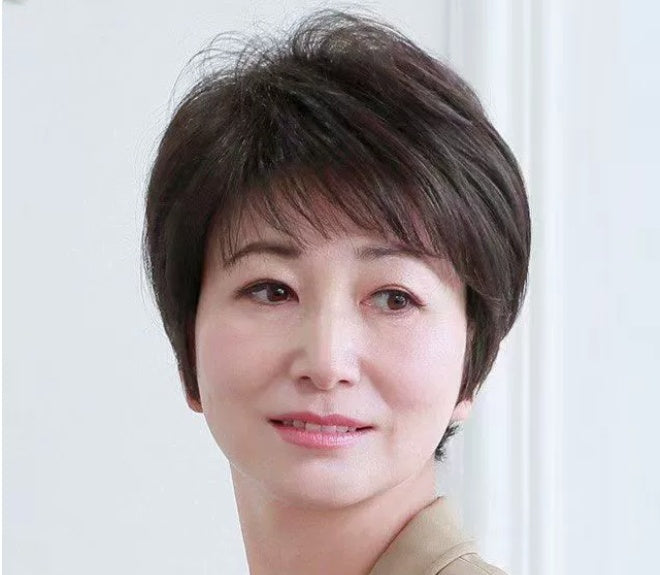 Women's Flower White Short Straight Top - Old Flower White Mixed Human Hair Wigs