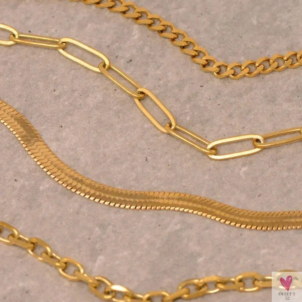 4 Pcs/Set New Trendy Classic Gold Color Twist, Cuban Snake Chain Bracelet Sets for Women, Fashion Jewelry - Gifts SWEET T 52