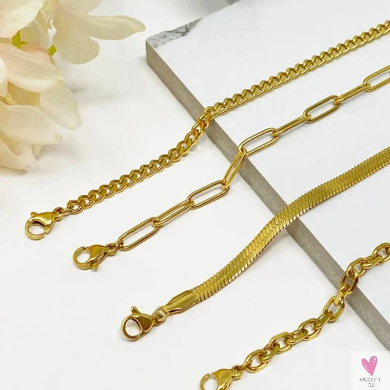 4 Pcs/Set New Trendy Classic Gold Color Twist, Cuban Snake Chain Bracelet Sets for Women, Fashion Jewelry - Gifts SWEET T 52