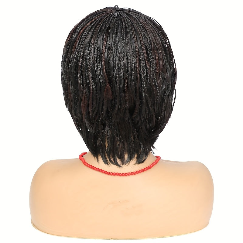 Short Bob Box Braided Wig with Bangs Pixie Cut Side Part Synthetic Heat Resistant Ombre Crochet Braided Wig African Style Cosplay Wig for Women - Summer Hairpiece, Fashion Accessory, Natural Look Hairpiece Sweet T 52