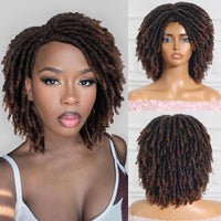 Dreadlock Wig for Women And Men - Short Afro Twist Faux Locs Braided Wigs, Glueless Synthetic Afro Curly Wigs (#1B30 12 Inch)