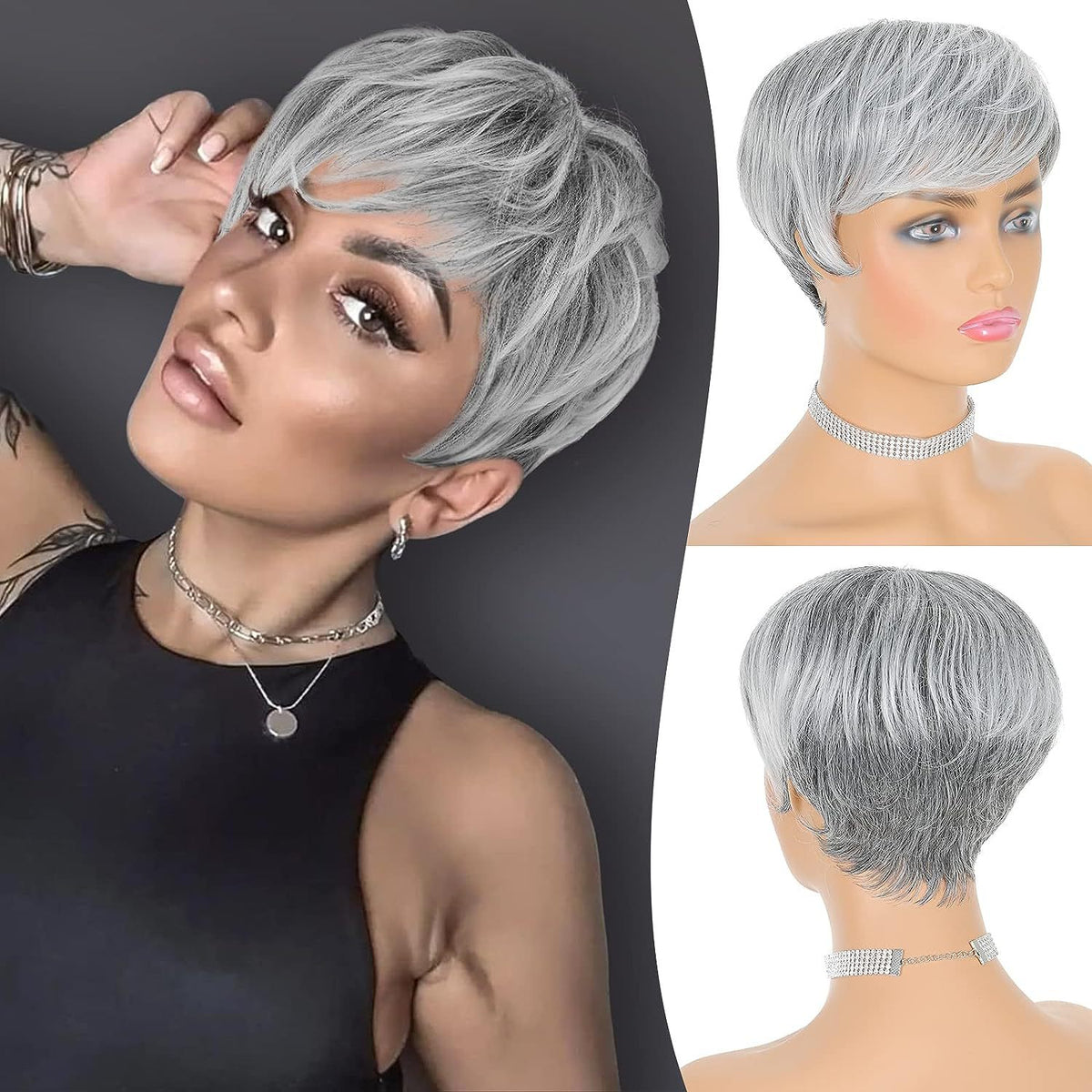 Silvery Grey & Mixed Gray European And American Human Hair Wigs for Women