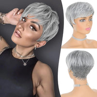 Silvery Grey & Mixed Gray European And American Human Hair Wigs for Women