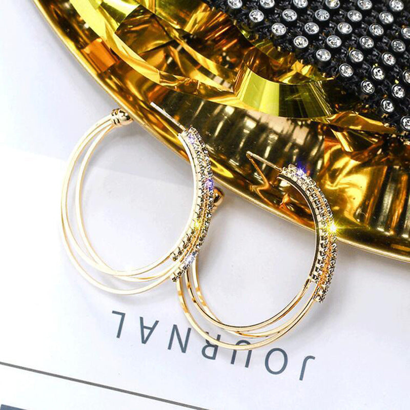 European and American Exaggerated Full Diamond Geometric Circle Earrings