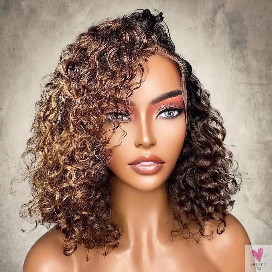 427 Highlight Bob Wigs - Human Hair Glueless Deep Wave Frontal Wigs, 5X5 Hd Lace Closure Wigs Sweet T 52