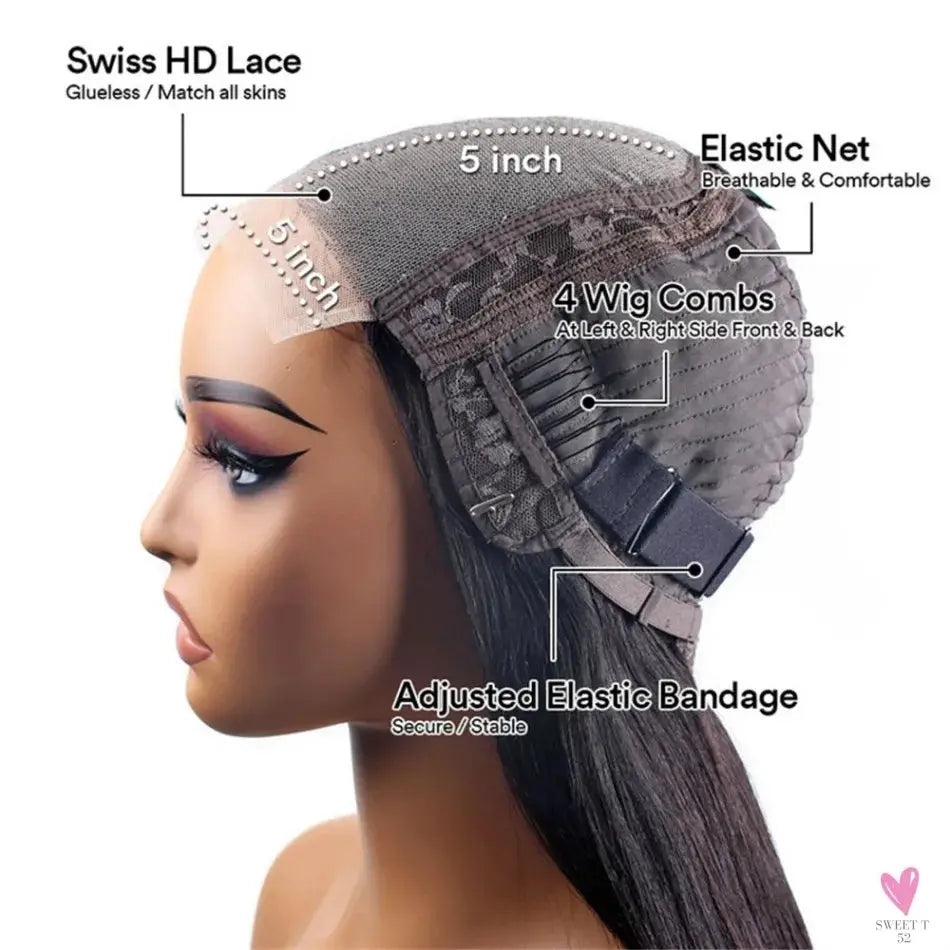 427 Highlight Bob Wigs - Human Hair Glueless Deep Wave Frontal Wigs, 5X5 Hd Lace Closure Wigs Sweet T 52