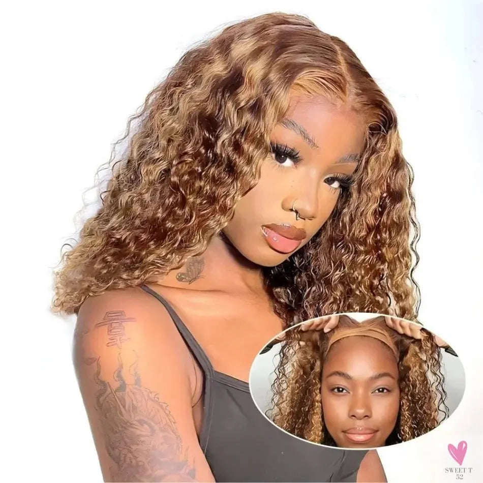 427 Highlight Bob Wigs - Human Hair Glueless Deep Wave Frontal Wigs, 5X5 Hd Lace Closure Wigs Sweet T 52