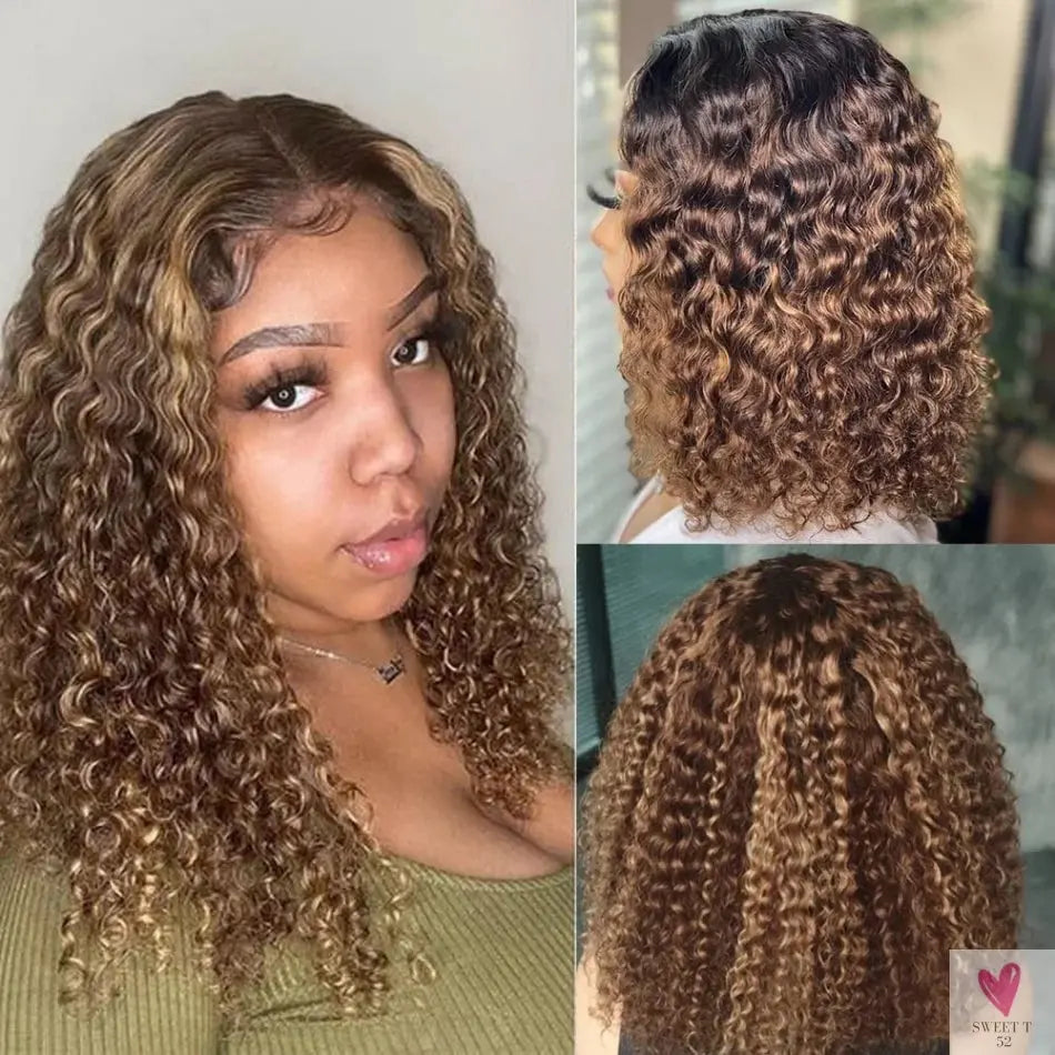 427 Highlight Bob Wigs - Human Hair Glueless Deep Wave Frontal Wigs, 5X5 Hd Lace Closure Wigs Sweet T 52