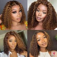 427 Highlight Bob Wigs - Human Hair Glueless Deep Wave Frontal Wigs, 5X5 Hd Lace Closure Wigs Sweet T 52