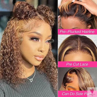 427 Highlight Bob Wigs - Human Hair Glueless Deep Wave Frontal Wigs, 5X5 Hd Lace Closure Wigs Sweet T 52