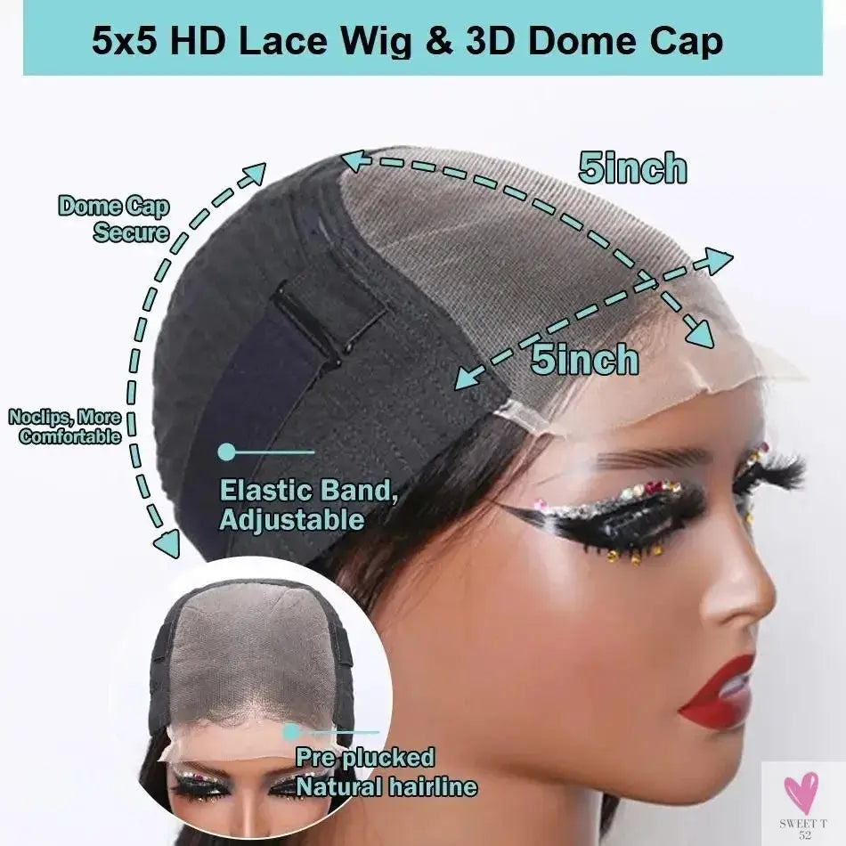 427 Highlight Bob Wigs - Human Hair Glueless Deep Wave Frontal Wigs, 5X5 Hd Lace Closure Wigs Sweet T 52