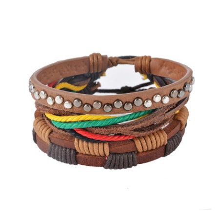Leather Bracelet for Men - Multi-layer Bead Bracelet, Punk Wrap Bracelets, Vintage punk Men's Jewelry