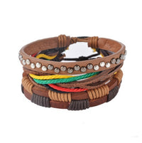 Leather Bracelet for Men - Multi-layer Bead Bracelet, Punk Wrap Bracelets, Vintage punk Men's Jewelry