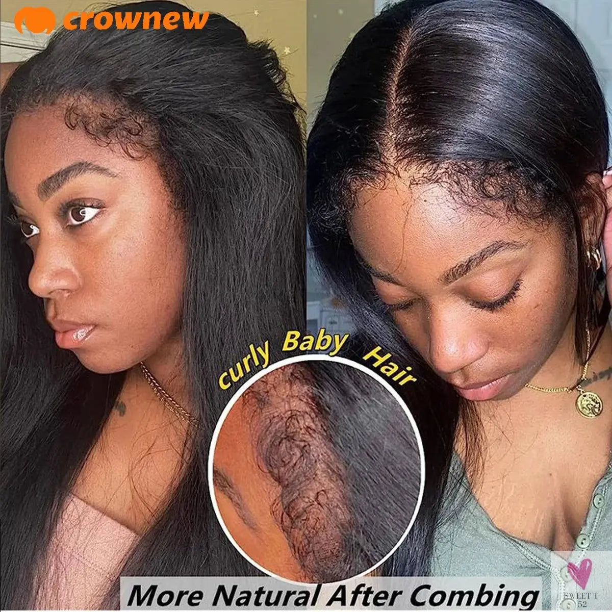 4C kinky Edges Wig Natural Hairline Bleached Knots Straight Human Hair Wigs 13x4 HD Lace Frontal Wig Glueless Wigs Human Hair Sweet T 52