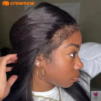 4C kinky Edges Wig Natural Hairline Bleached Knots Straight Human Hair Wigs 13x4 HD Lace Frontal Wig Glueless Wigs Human Hair Sweet T 52