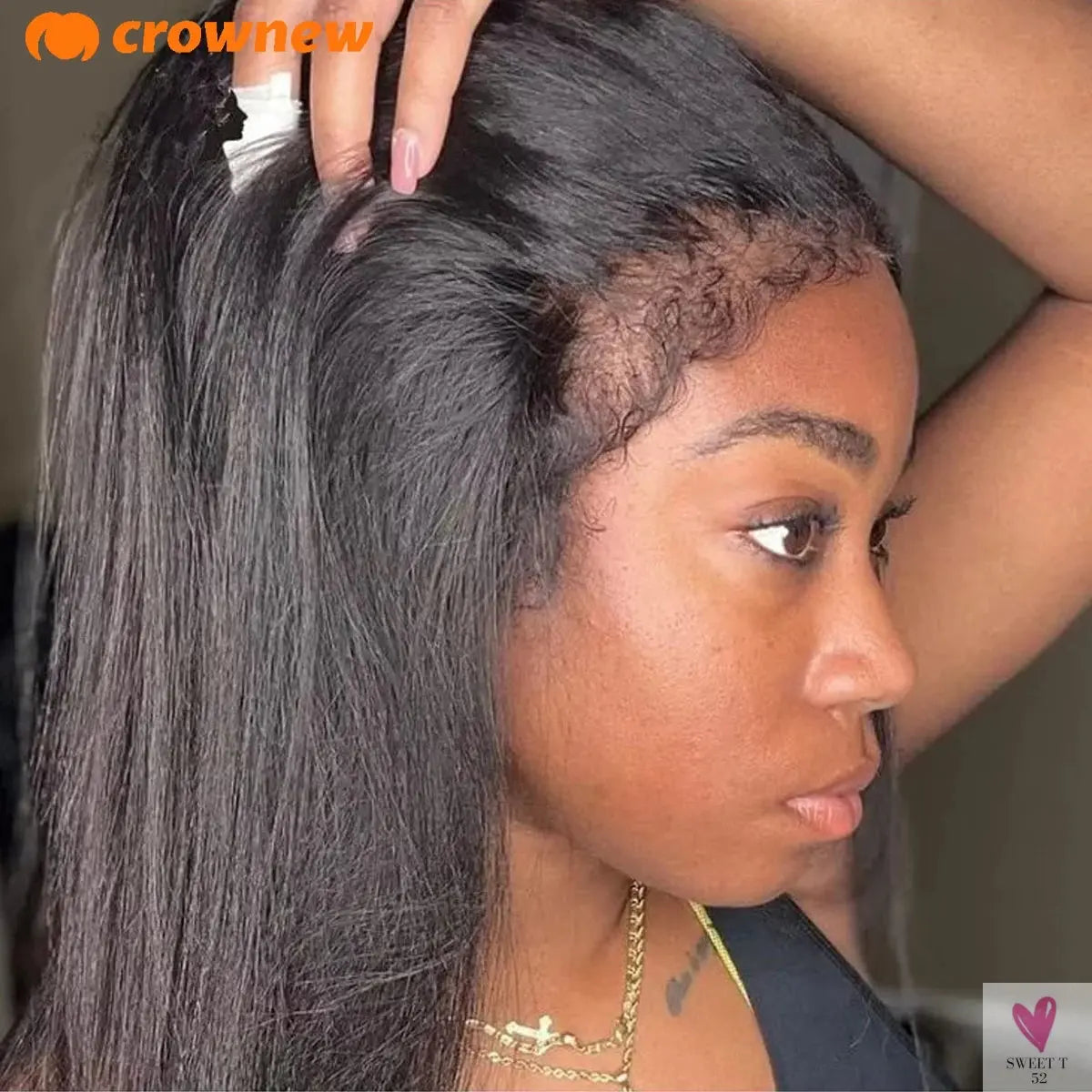 4C kinky Edges Wig Natural Hairline Bleached Knots Straight Human Hair Wigs 13x4 HD Lace Frontal Wig Glueless Wigs Human Hair Sweet T 52