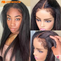 4C kinky Edges Wig Natural Hairline Bleached Knots Straight Human Hair Wigs 13x4 HD Lace Frontal Wig Glueless Wigs Human Hair Sweet T 52