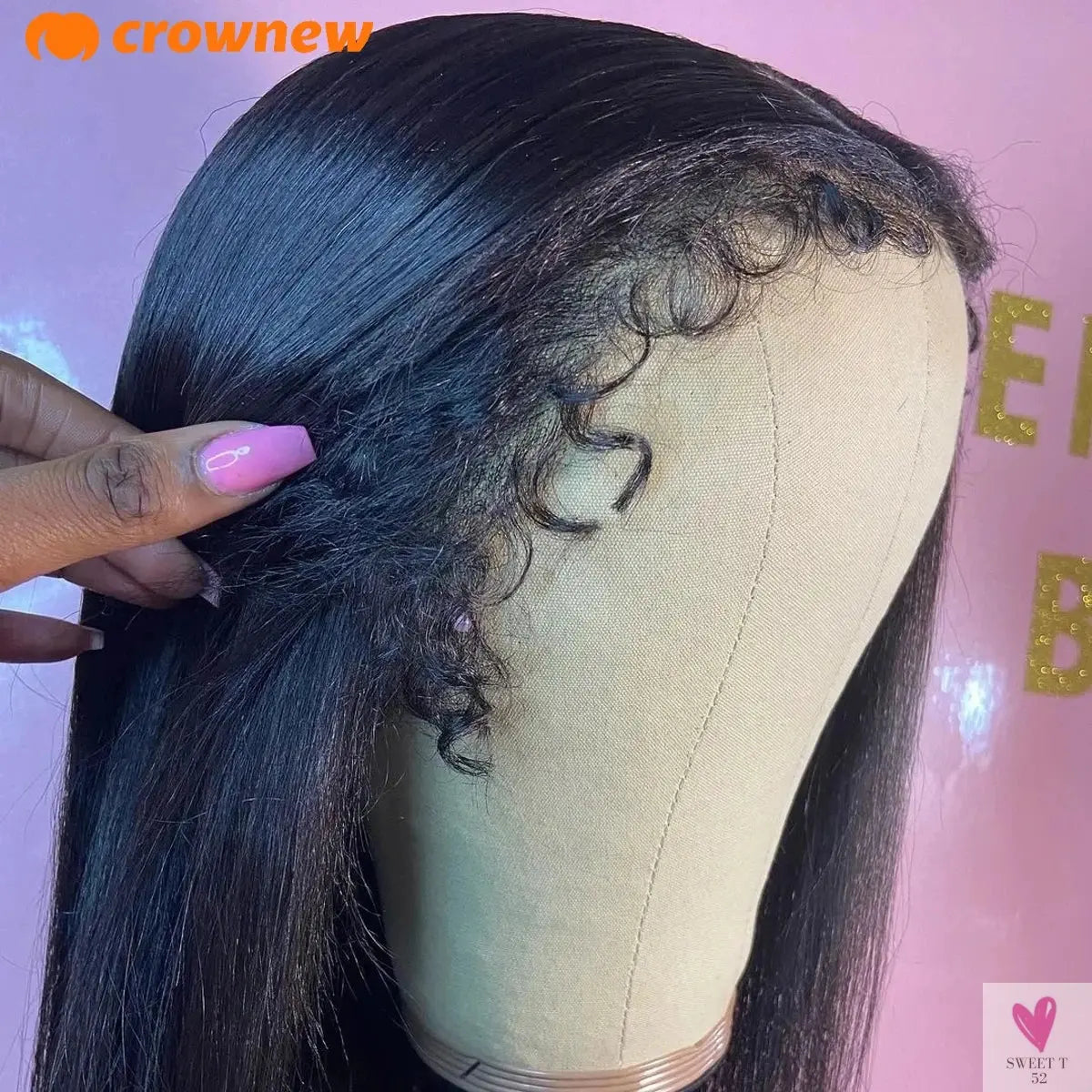4C kinky Edges Wig Natural Hairline Bleached Knots Straight Human Hair Wigs 13x4 HD Lace Frontal Wig Glueless Wigs Human Hair Sweet T 52