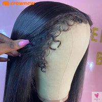4C kinky Edges Wig Natural Hairline Bleached Knots Straight Human Hair Wigs 13x4 HD Lace Frontal Wig Glueless Wigs Human Hair Sweet T 52
