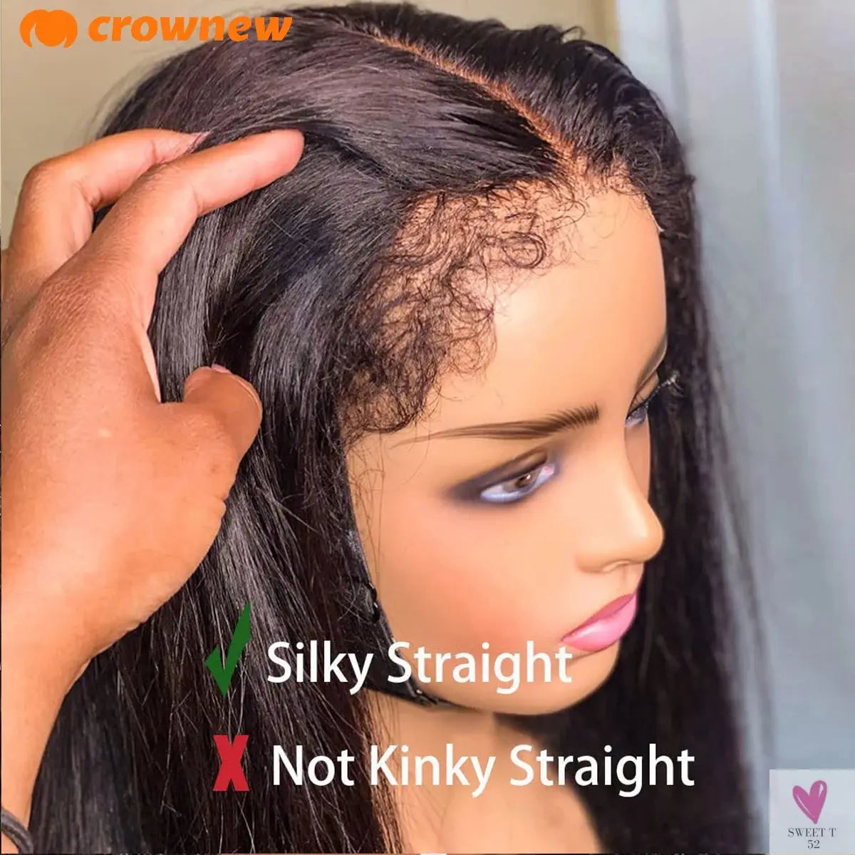 4C kinky Edges Wig Natural Hairline Bleached Knots Straight Human Hair Wigs 13x4 HD Lace Frontal Wig Glueless Wigs Human Hair Sweet T 52