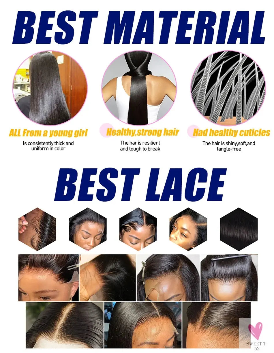4C kinky Edges Wig Natural Hairline Bleached Knots Straight Human Hair Wigs 13x4 HD Lace Frontal Wig Glueless Wigs Human Hair Sweet T 52