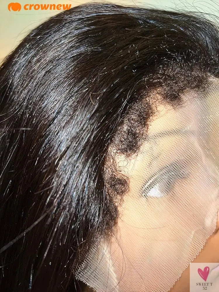 4C kinky Edges Wig Natural Hairline Bleached Knots Straight Human Hair Wigs 13x4 HD Lace Frontal Wig Glueless Wigs Human Hair Sweet T 52