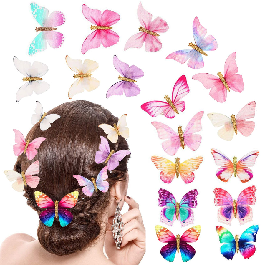 20Pcs  Colorful Butterfly Hair Clips, Rainbow Glitter Butterfly Clips/Accessories for Women & Girls