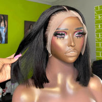 13x4 Straight Bob Brazilian Human Hair Wig for Women, 200% Density