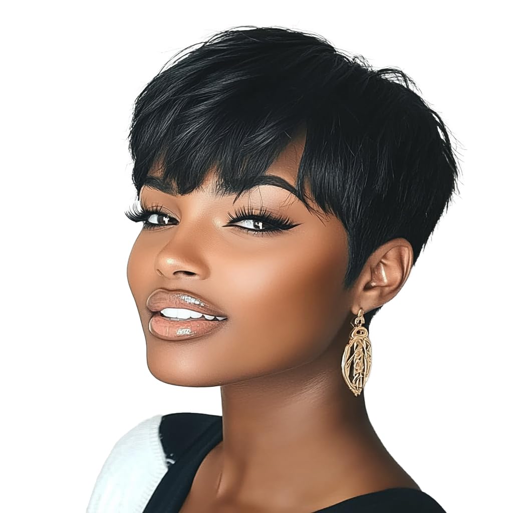 Short Pixie Cut Wig for Women, Natural Black, Short, Straight Wave Synthetic Wig