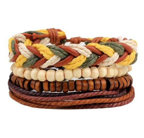 Leather Bracelet for Men - Multi-layer Bead Bracelet, Punk Wrap Bracelets, Vintage punk Men's Jewelry