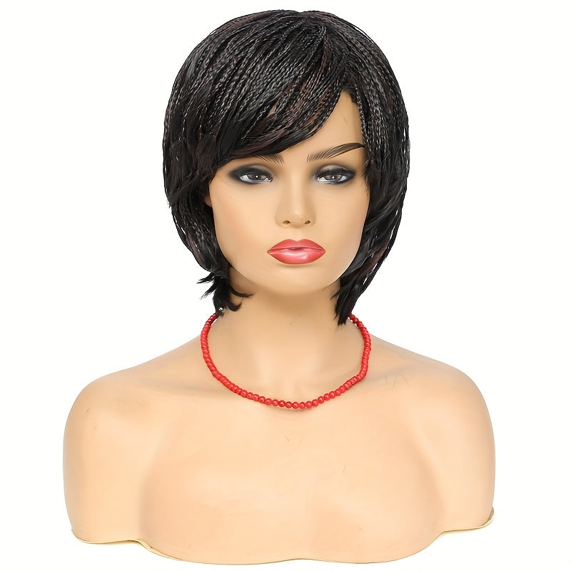 Short Bob Box Braided Wig with Bangs Pixie Cut Side Part Synthetic Heat Resistant Ombre Crochet Braided Wig African Style Cosplay Wig for Women - Summer Hairpiece, Fashion Accessory, Natural Look Hairpiece Sweet T 52