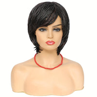 Short Bob Box Braided Wig with Bangs Pixie Cut Side Part Synthetic Heat Resistant Ombre Crochet Braided Wig African Style Cosplay Wig for Women - Summer Hairpiece, Fashion Accessory, Natural Look Hairpiece Sweet T 52