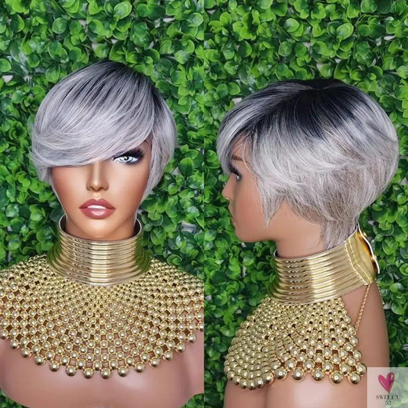 613 Blonde Short Pixie Human Hair Wig With Bangs For Women Brazilian Remy Hair Colored Straight Bob Wear and Go Easy Wig Sweet T 52