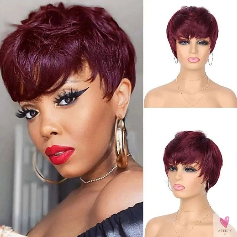 613 Blonde Short Pixie Human Hair Wig With Bangs For Women Brazilian Remy Hair Colored Straight Bob Wear and Go Easy Wig Sweet T 52
