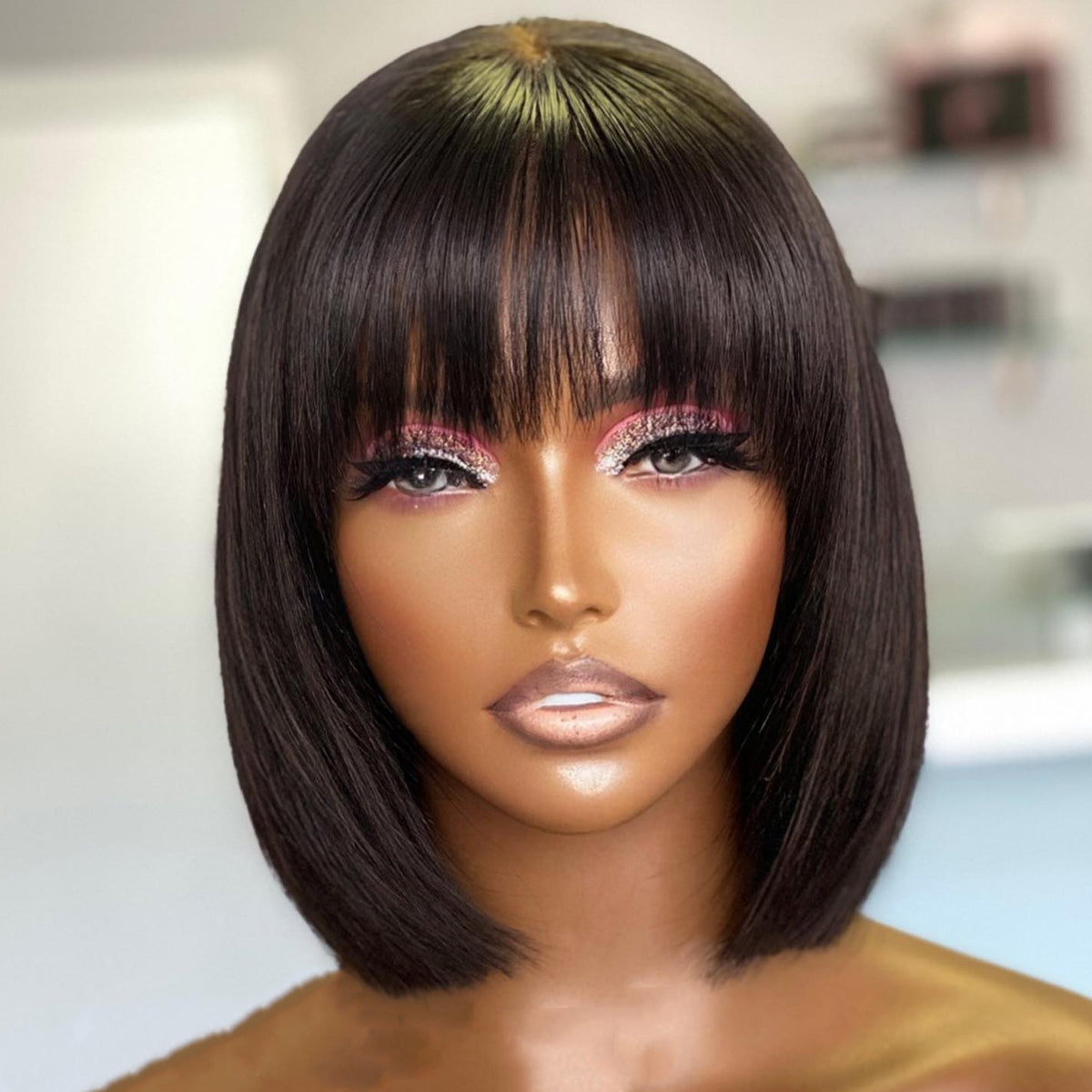 Human Hair Lace Wig with Bangs for Women