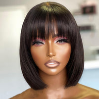 Human Hair Lace Wig with Bangs for Women