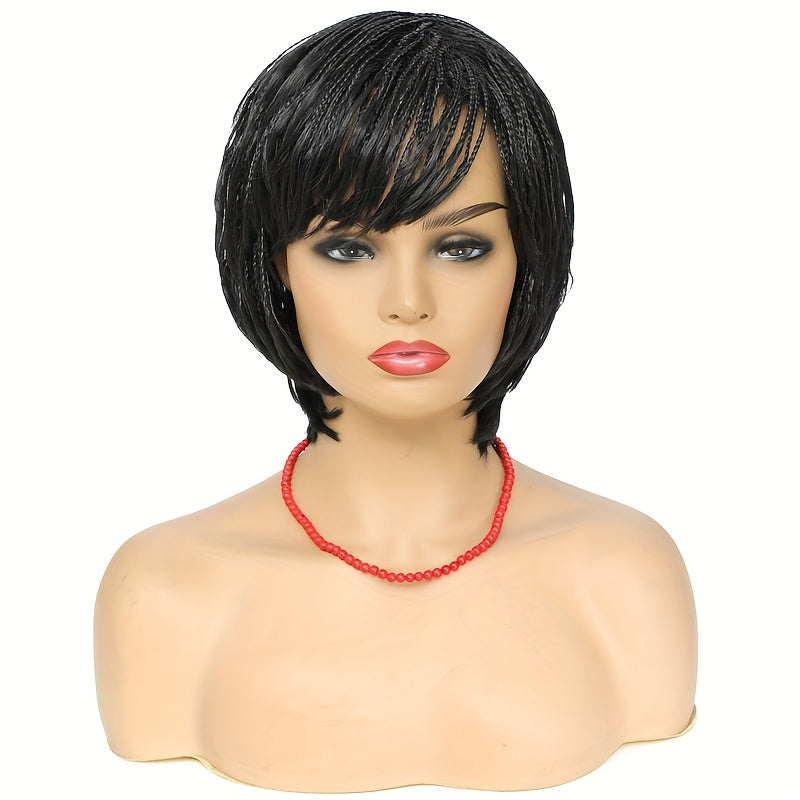Short Bob Box Braided Wig with Bangs Pixie Cut Side Part Synthetic Heat Resistant Ombre Crochet Braided Wig African Style Cosplay Wig for Women - Summer Hairpiece, Fashion Accessory, Natural Look Hairpiece Sweet T 52