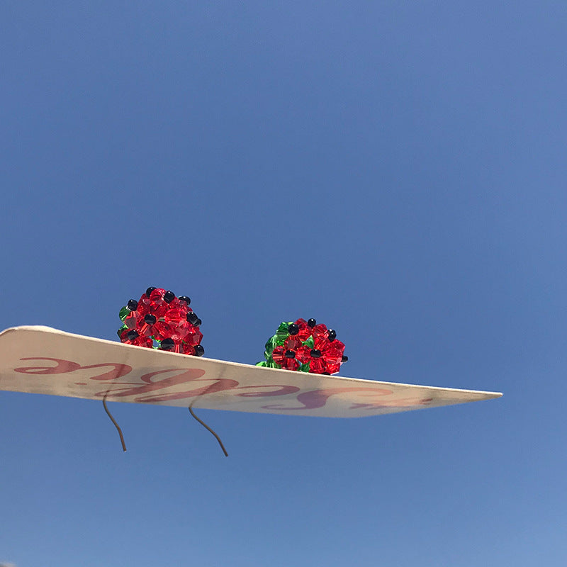 Handmade Beaded Strawberry Crystal Earrings