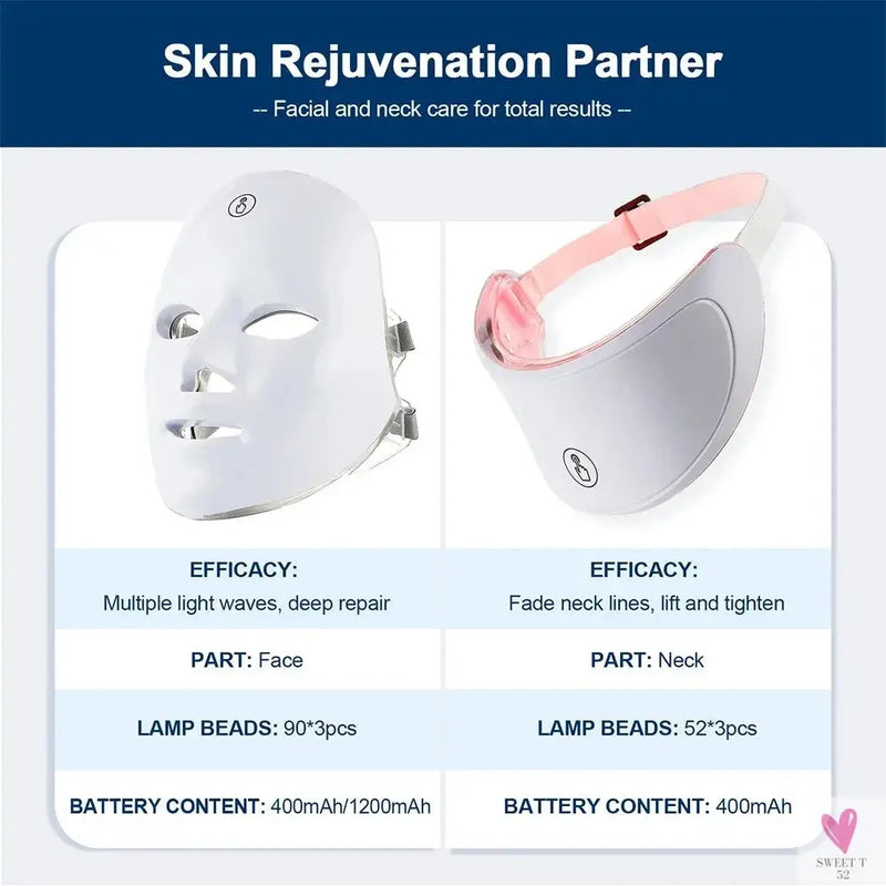 7 Colors Led Facial Mask With Neck Red Light Therapy Mask For Skin Tightening Lifting Anti-aging Bio-Light Beauty Whitening Home SWEET T 52