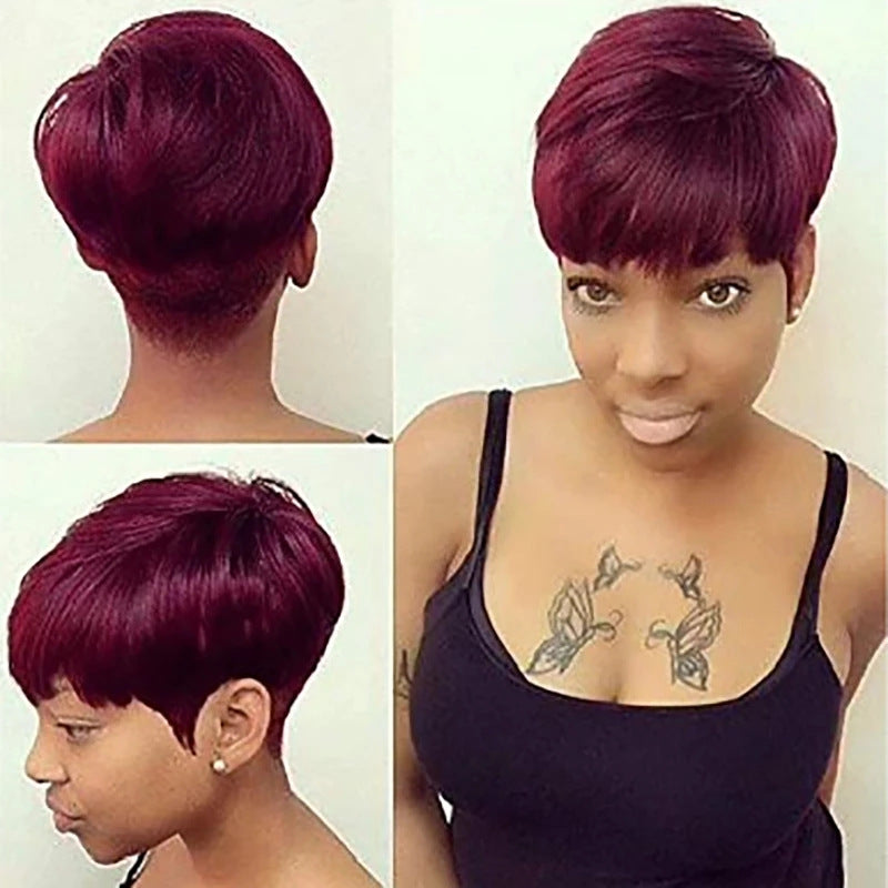 New Black/Wine Red/Blonde Short Hair Trend - Fluffy Wig for Women, Daily Use