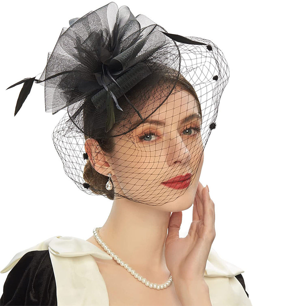 Feather Bride Hair Ornament - Mesh Hat Combination Hairpin