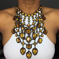 Creative Exaggerating Retro Multi-layer Style Alloy Inlaid Jewel Necklace for Women