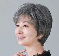 Women's Flower White Short Straight Top - Old Flower White Mixed Human Hair Wigs