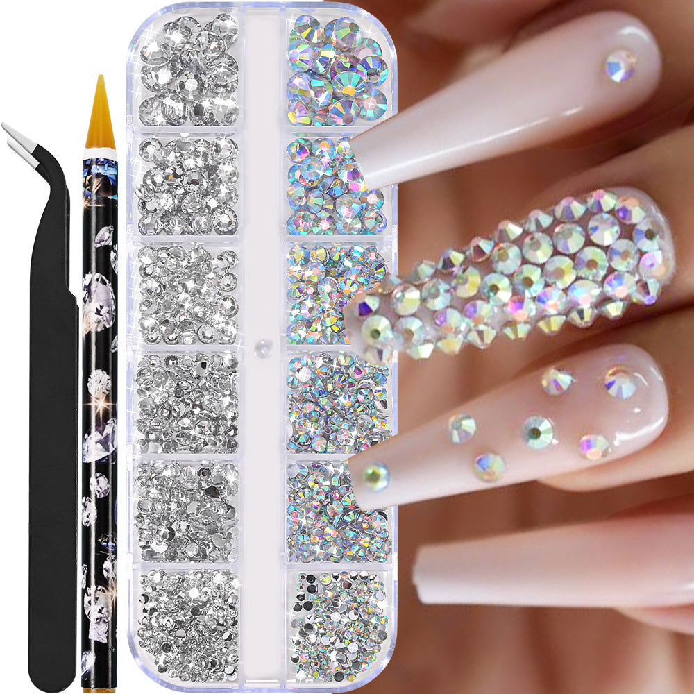 Nail Art Accessories, AB Mixed Color, 12 Grid Strip Box Illusion Nail Accessories