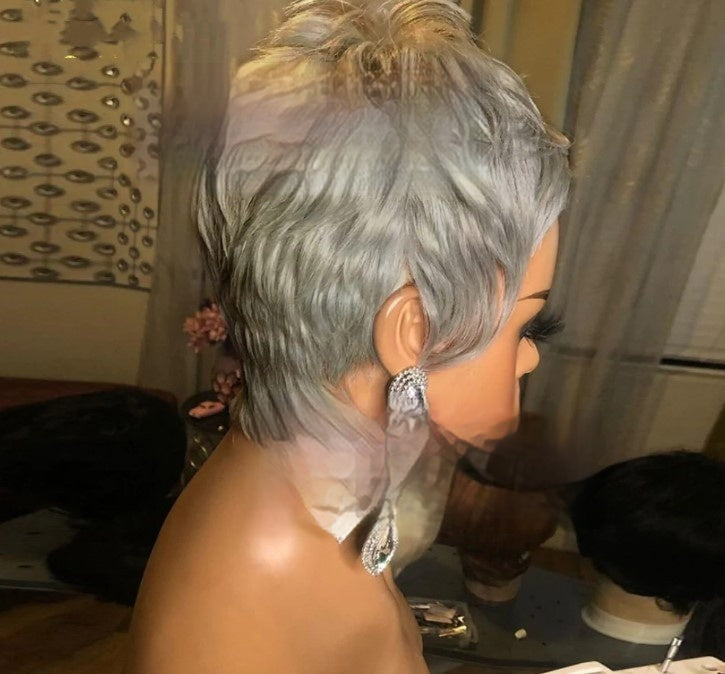 Women's Short Silver-Gray Rose-Mesh Synthetic Hair Wig Cap